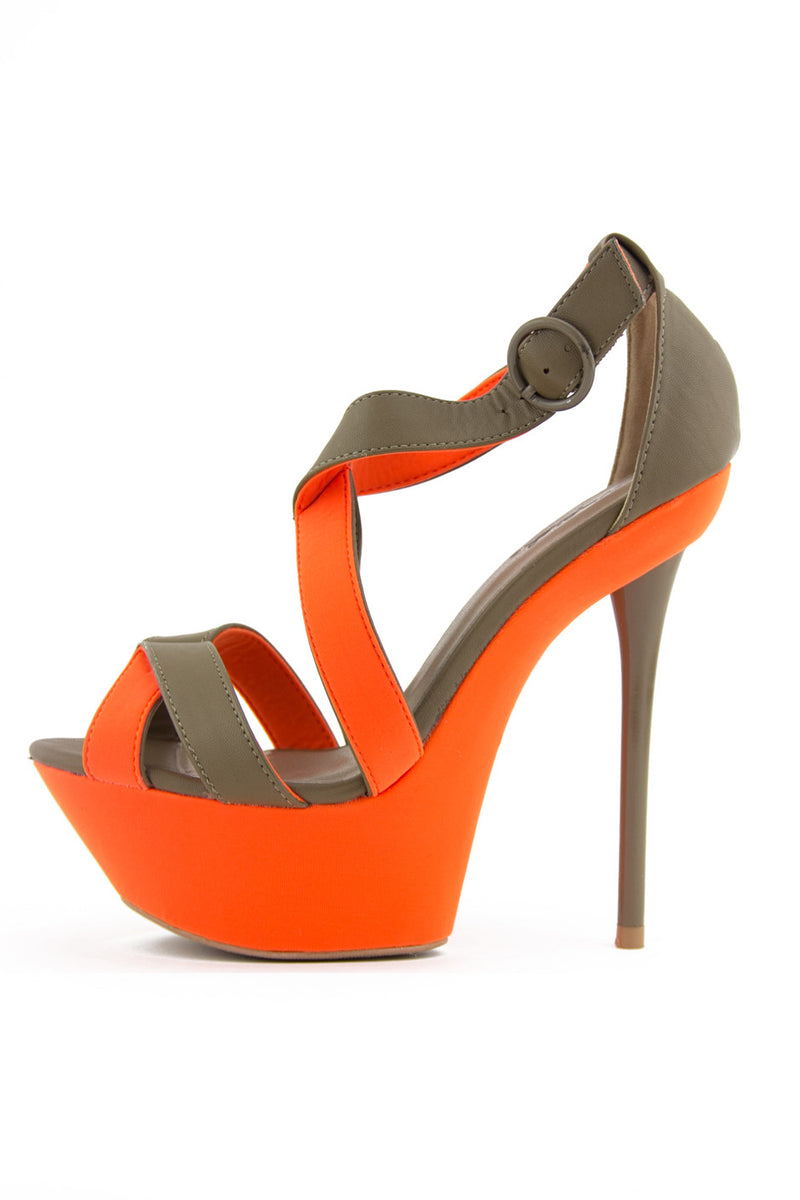 STRAPPY PENCIL NEON HEEL - Beige/Orange - Haute & Rebellious