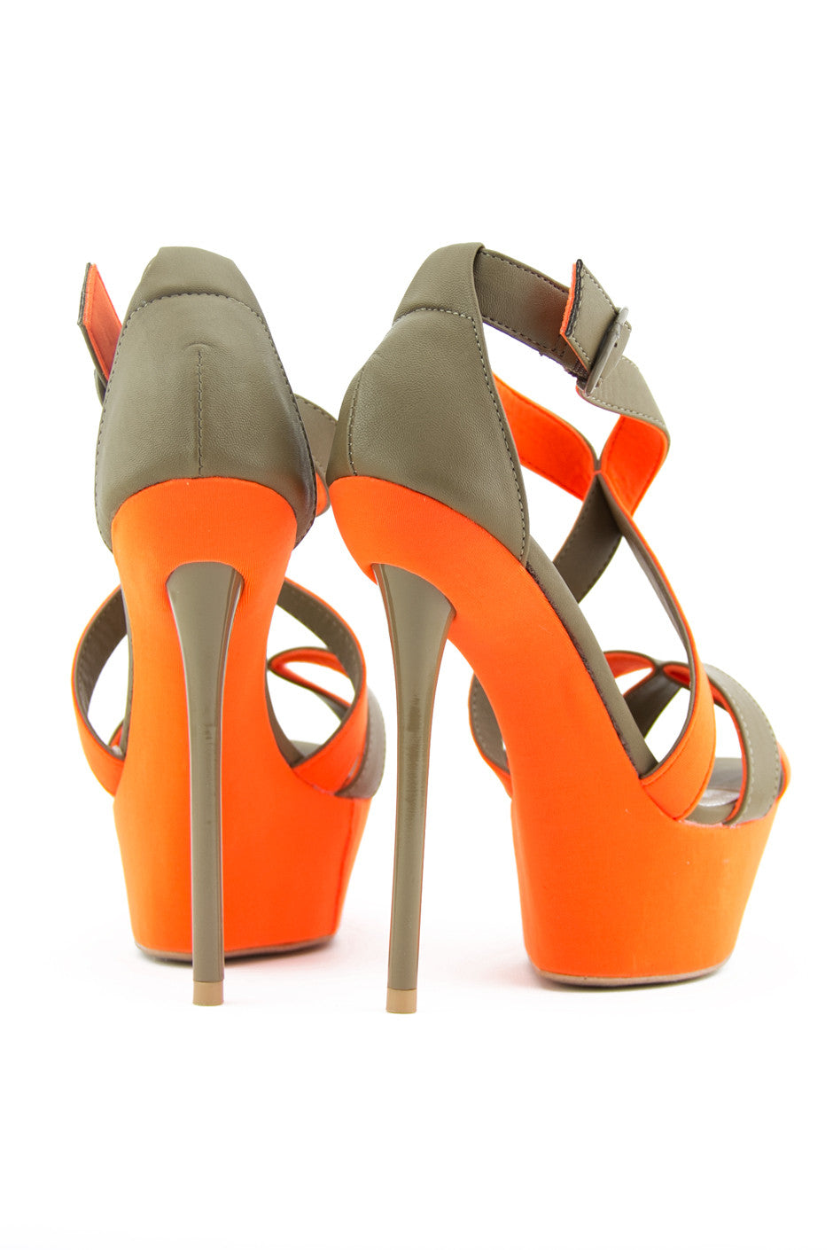 STRAPPY PENCIL NEON HEEL - Beige/Orange - Haute & Rebellious