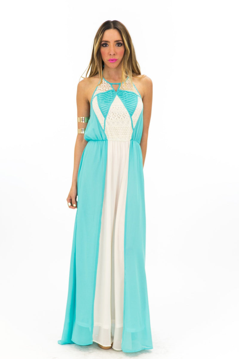 GEOMETRIC LACE TRIM MAXI DRESS - Haute & Rebellious