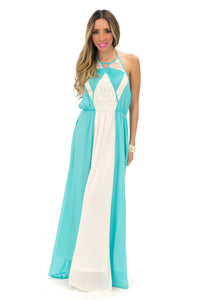 GEOMETRIC LACE TRIM MAXI DRESS - Haute & Rebellious