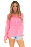LAIN LACE DETAIL NEON CHIFFON BLOUSE - Haute & Rebellious