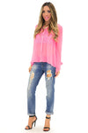 LAIN LACE DETAIL NEON CHIFFON BLOUSE - Haute & Rebellious