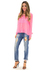 LAIN LACE DETAIL NEON CHIFFON BLOUSE - Haute & Rebellious