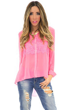 LAIN LACE DETAIL NEON CHIFFON BLOUSE - Haute & Rebellious