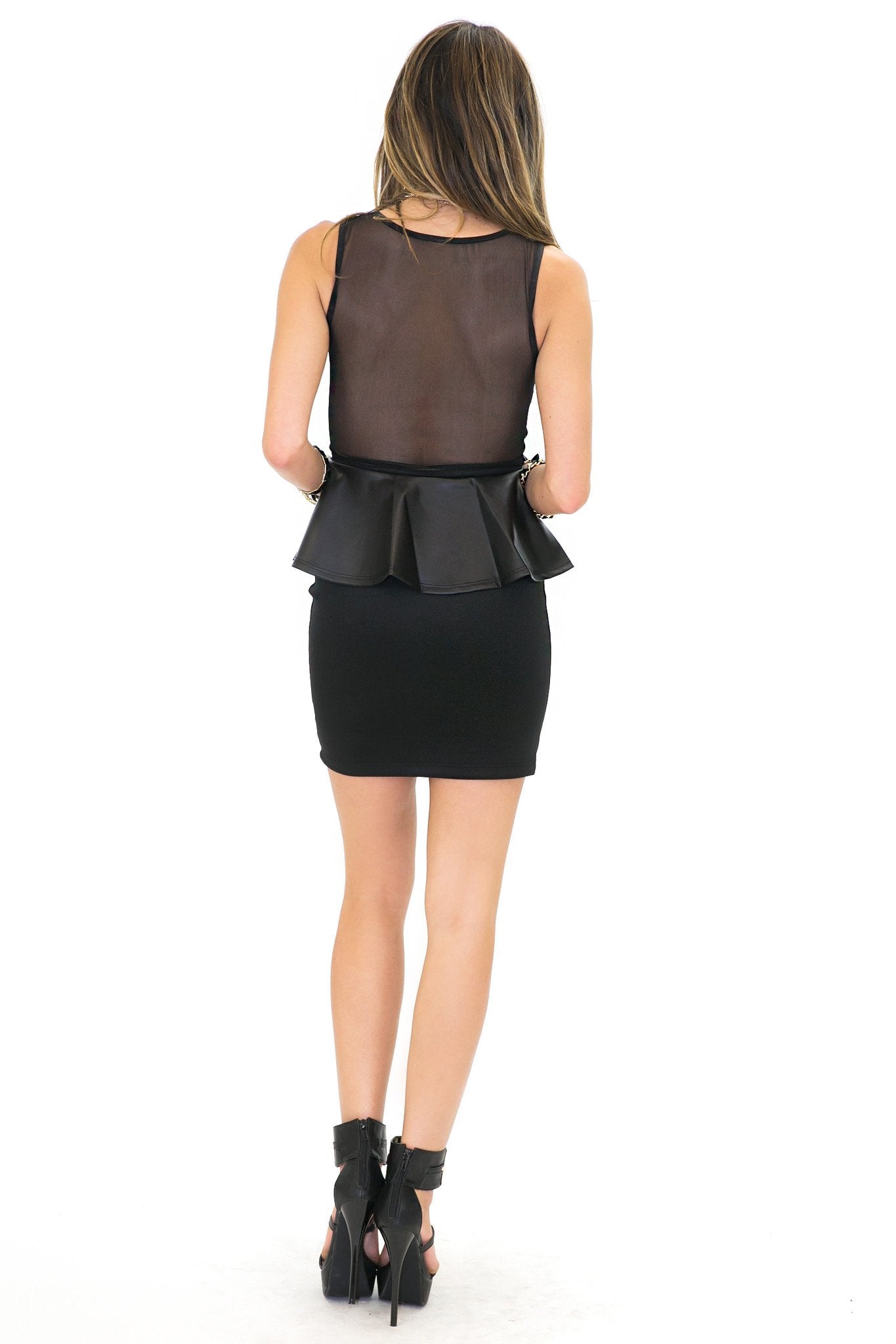 LANA LEATHER MESH CONTRAST PEPLUM DRESS Haute & Rebellious LANA LEATHER MESH CONTRAST PEPLUM DRESS Haute & Rebellious
