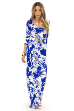 TROPICAL PRINT SLIT DRESS - Blue/White - Haute & Rebellious
