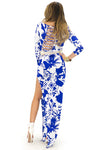TROPICAL PRINT SLIT DRESS - Blue/White - Haute & Rebellious