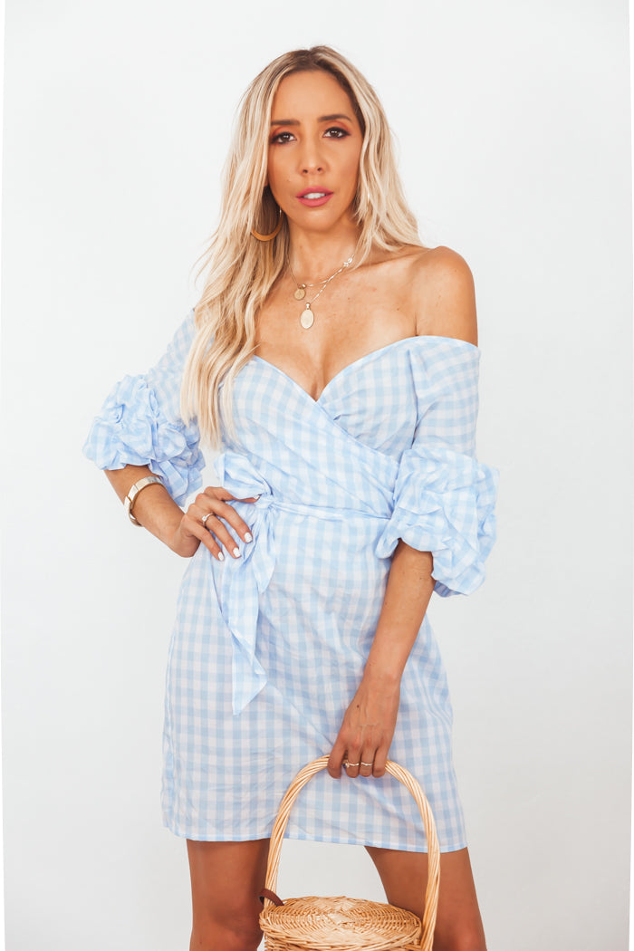 Gingham Wrap Tie Mini Dress
