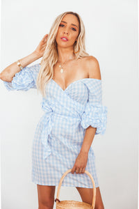 Gingham Wrap Tie Mini Dress