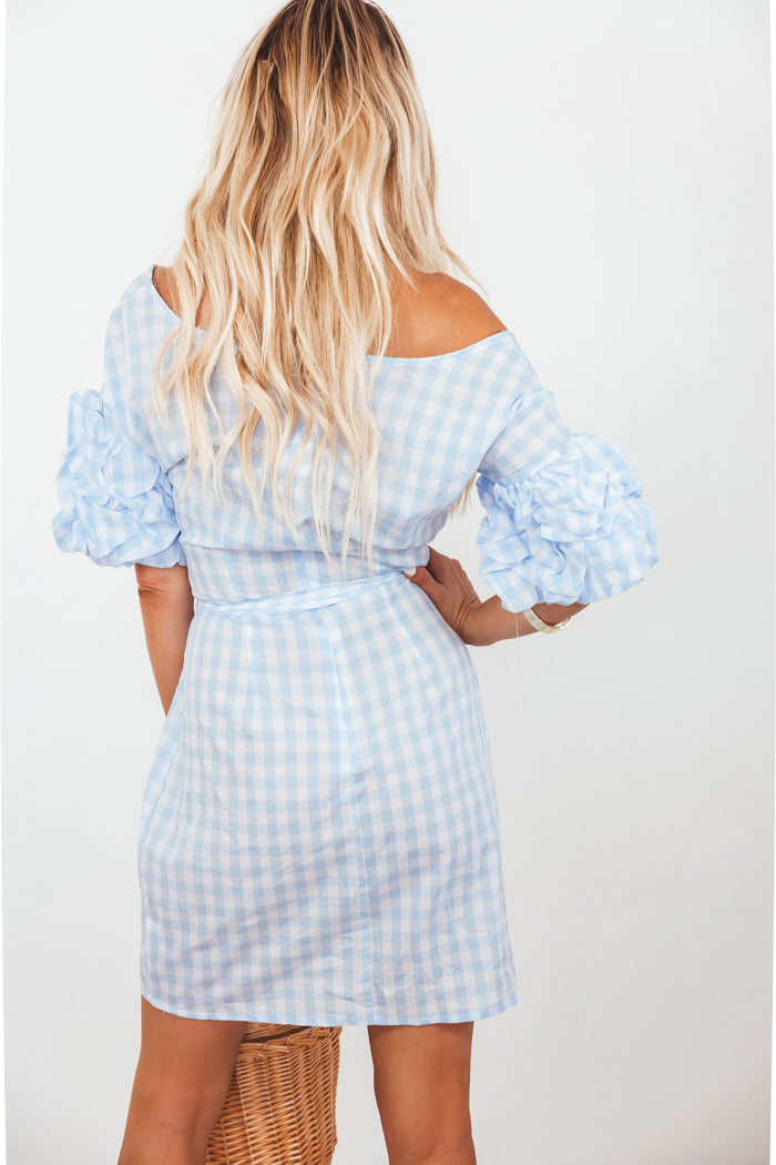 Gingham Wrap Tie Mini Dress
