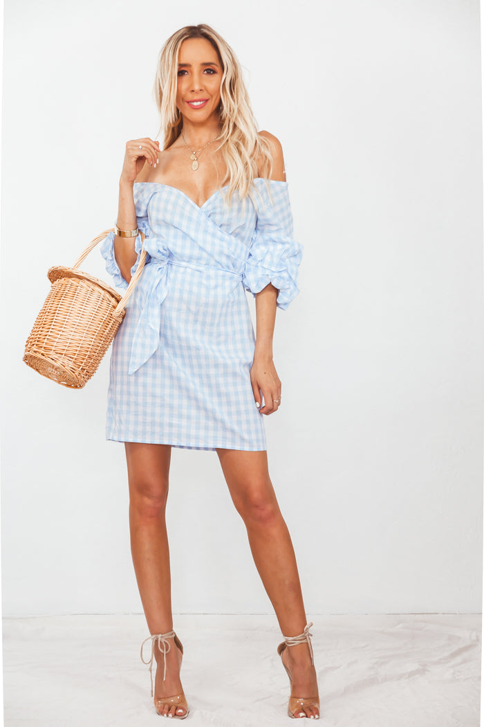 Gingham Wrap Tie Mini Dress