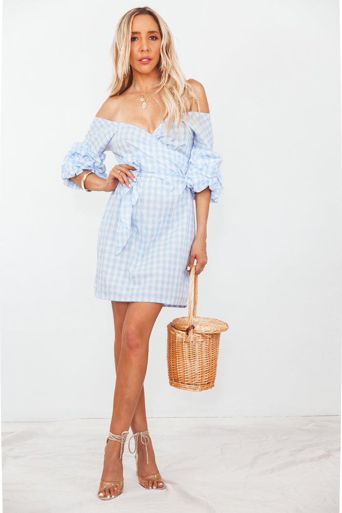 Gingham Wrap Tie Mini Dress