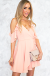 Ruffle Wrap Cutout Shoulder Dress