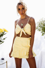 Gingham Mini Skirt with Ruffle - Yellow