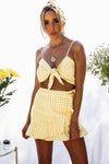 Gingham Crop Top with Tie - Yellow