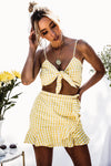 Gingham Crop Top with Tie - Yellow