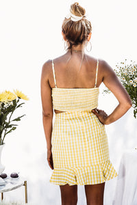 Gingham Crop Top with Tie - Yellow