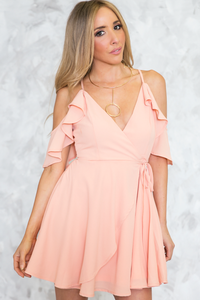 Ruffle Wrap Cutout Shoulder Dress - Haute & Rebellious