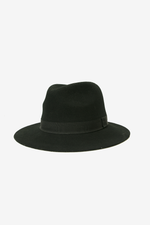 Flat Brim Fedora Wool Hat - Black
