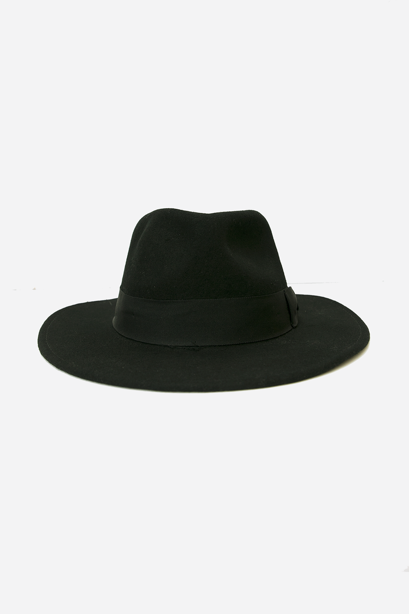 Fedora Wool Hat with Thick Band - Black
