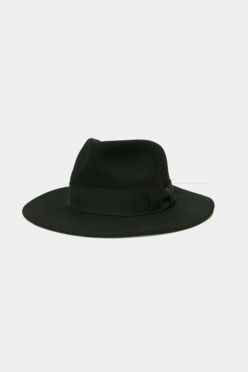 Fedora Wool Hat with Thick Band - Black