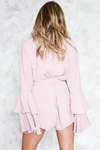 Deep-V Bell-Sleeve Romper - Blush