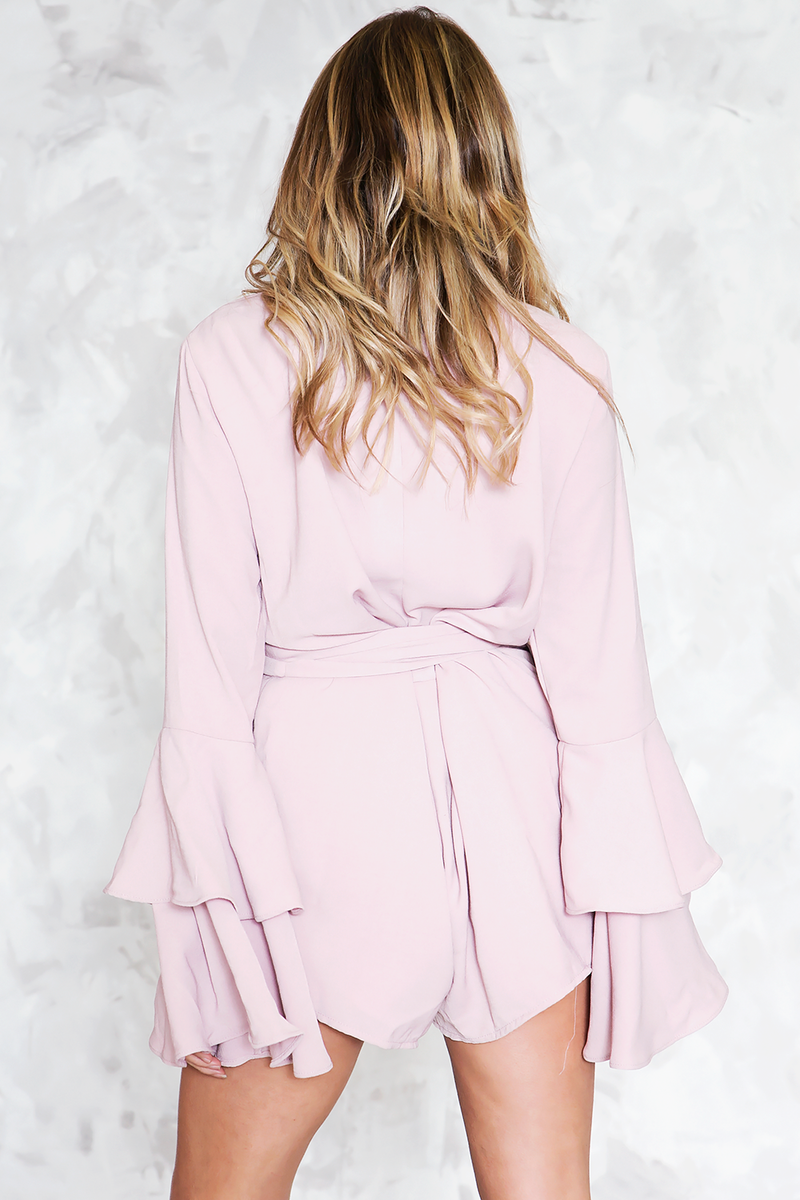 Deep-V Bell-Sleeve Romper - Blush