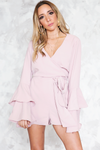 Deep-V Bell-Sleeve Romper - Blush