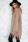 Fringe Poncho Sweater - Beige