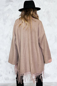 Fringe Poncho Sweater - Beige