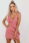 Gingham Mini Dress with Ruffle - Red