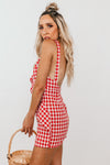 Gingham Mini Dress with Ruffle - Red