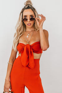 Crop Top with Front Tie - Burnt Orange