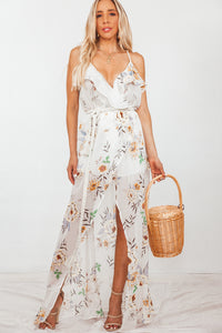 Floral Wrap Maxi Dress with Ruffle - Ivory