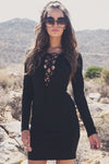 Liana Long Sleeve Lace-Up Dress - Black - Haute & Rebellious