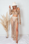 Crochet Top and Skirt Set - Tan