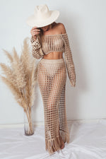 Crochet Top and Skirt Set - Tan