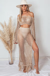 Crochet Top and Skirt Set - Tan