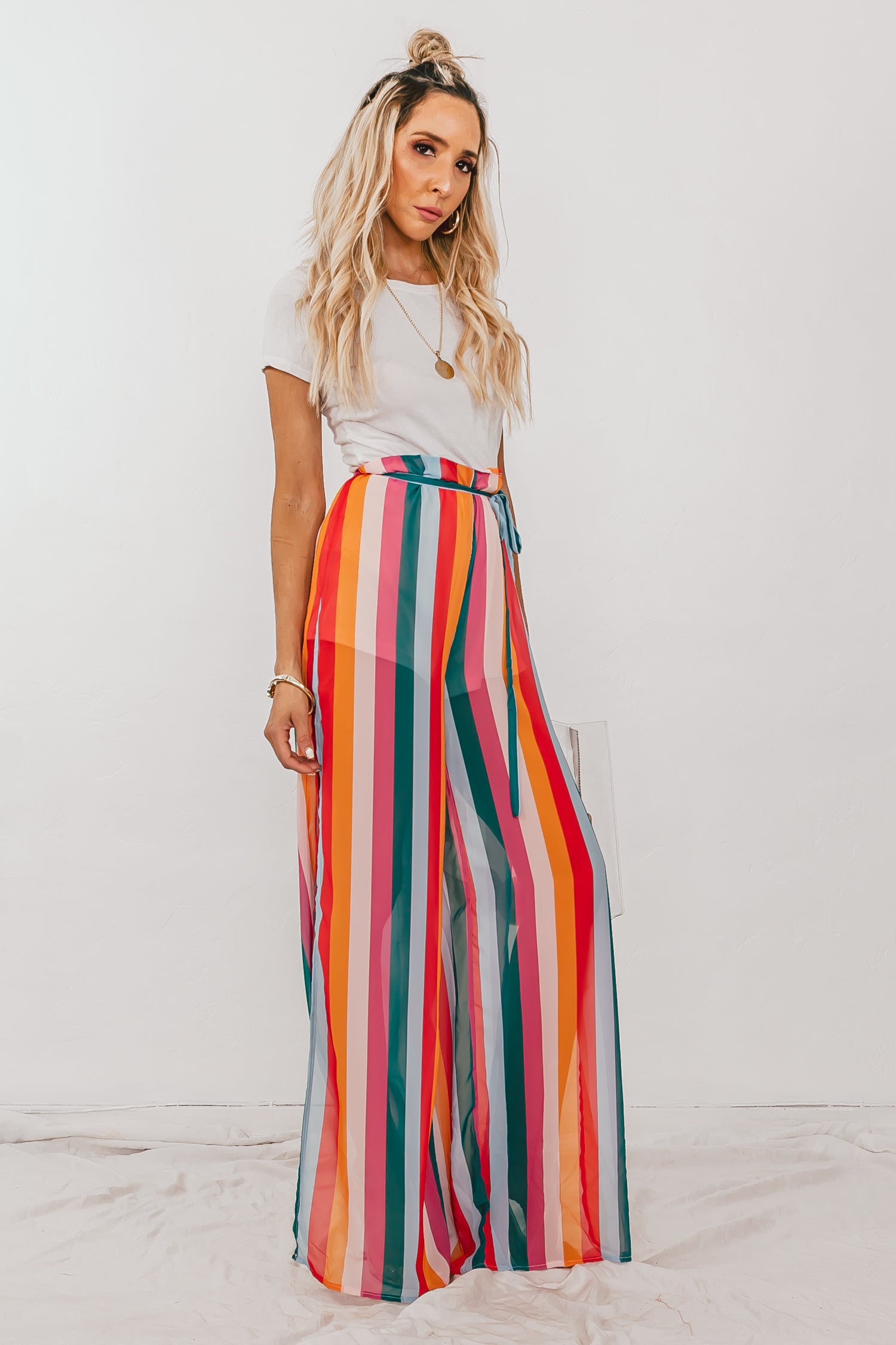 Multi-Color Stripe Pants with Side Slits