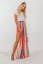Multi-Color Stripe Pants with Side Slits