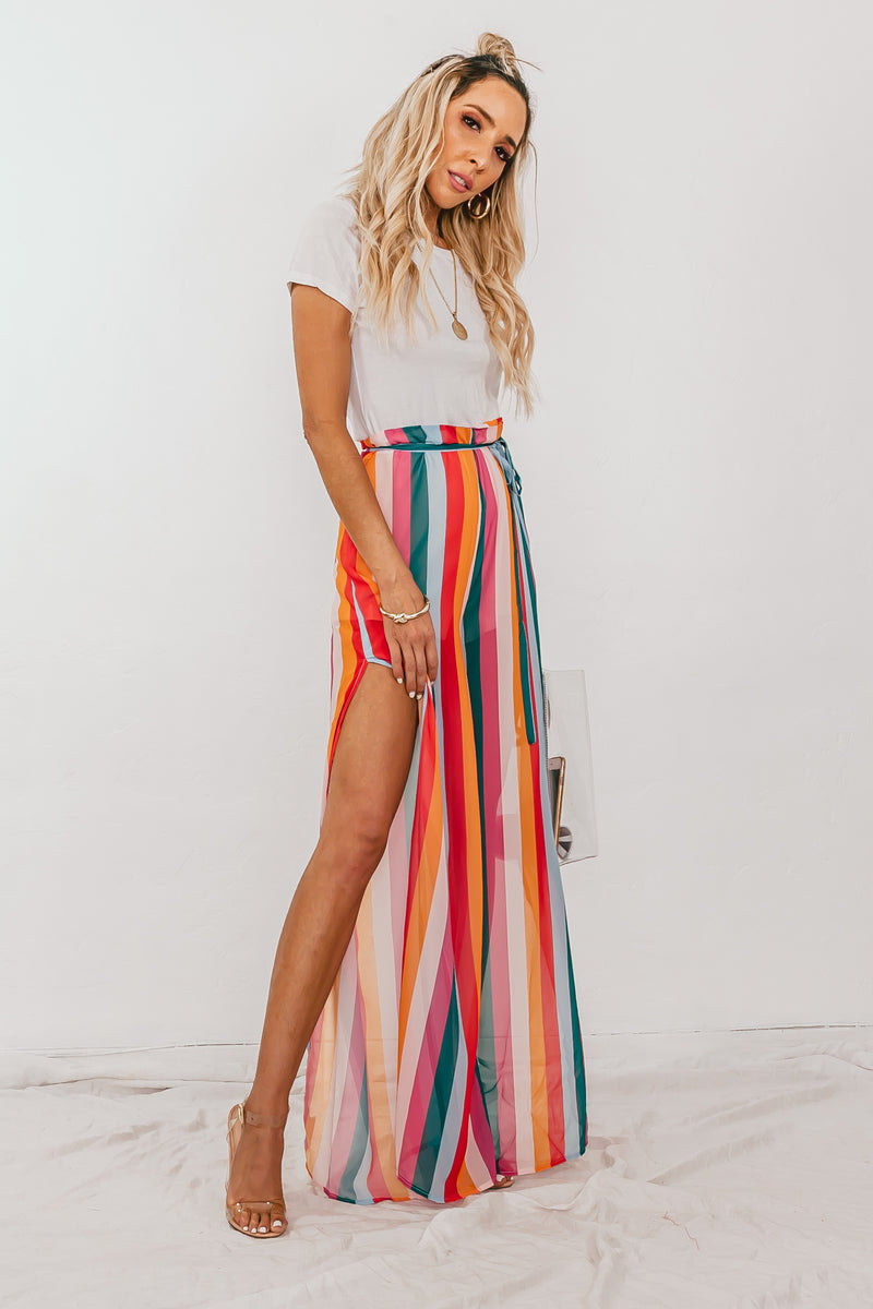 Multi-Color Stripe Pants with Side Slits
