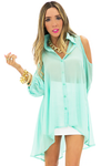 SHOULDER CUTOUT BLOUSE - Mint - Haute & Rebellious