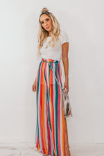 Multi-Color Stripe Pants with Side Slits