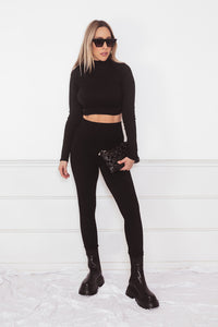 Ribbed Top & Pant Set - Black