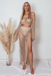 Crochet Top and Skirt Set - Tan