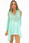 SHOULDER CUTOUT BLOUSE - Mint - Haute & Rebellious