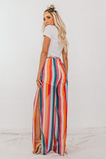 Multi-Color Stripe Pants with Side Slits