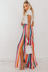 Multi-Color Stripe Pants with Side Slits