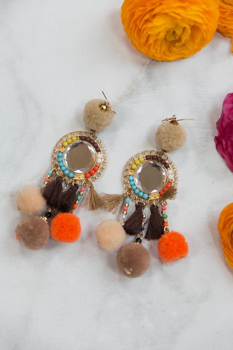 Pom Pom Fiesta Earrings - Nudes - Haute & Rebellious