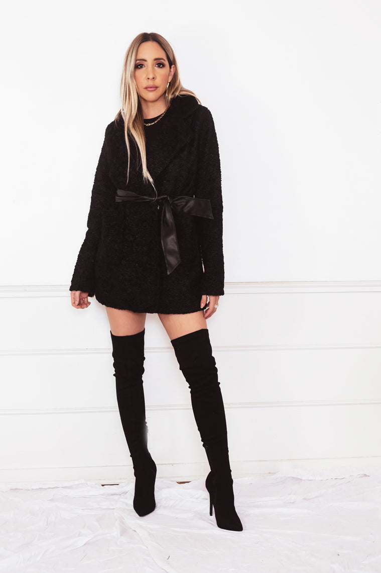 Terry Fur Coat Blazer - Black